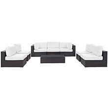 Modern Contemporary Urban Design Outdoor Patio Balcony Eight PCS Sectional Sofa Set, White, Rattan