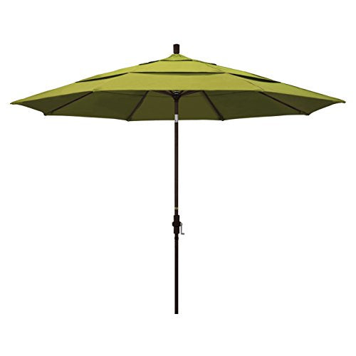 California Umbrella 11' Round Aluminum Market Umbrella, Crank Lift, Collar Tilt, Kiwi