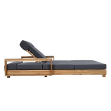 Christopher Knight Home Mari Acacia Wood Chaise Lounge Chair Outdoor, Spacious Double Outdoor Chaise Lounge With 4-Fold Cushions, 4 Position Adjustable Backrest Pool Lounger, Light Natural + Dark Grey