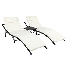 GGGUOJINN 3-Piece Outdoor Terrace Furniture Set 2 Folding Bed 1 Folding Coffee Table Black PE Cane Iron e 4 Lines