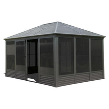 DuraYu 11.2'(W) x 14.6'(L) Outdoor Sunroom Aluminum Hardtop Gazebo with Galvanized Steel Roof, PVC Screen Walls and Sliding Doors, Gray