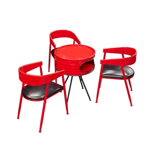 JOSOGO Retro Industrial Bistro Table and Chair Set, Height-Adjustable Round, Metal Frame Chairs for Small Patio Balcony Kitchen Nook(E)