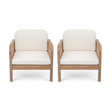Christopher Knight Home Elk Set of 2 Patio Acacia Wood Club Chair with Cushions, Comfy Lounge Chair Outdoor, Stylish Garden Seating, Wicker Armchair for Porch, Backyard, Balcony, Light Brown & Beige