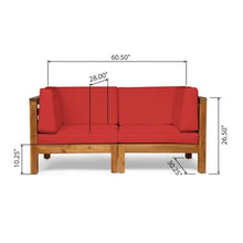 Hassyee 2 Pieces Patio Loveseat Set with Washable&Removable Cushions for Poolside, Backyard, Lawn, Acacia Wood Outdoor Furniture Set with Slatted Armrests and Backrests for Garden, Living Room (Red)