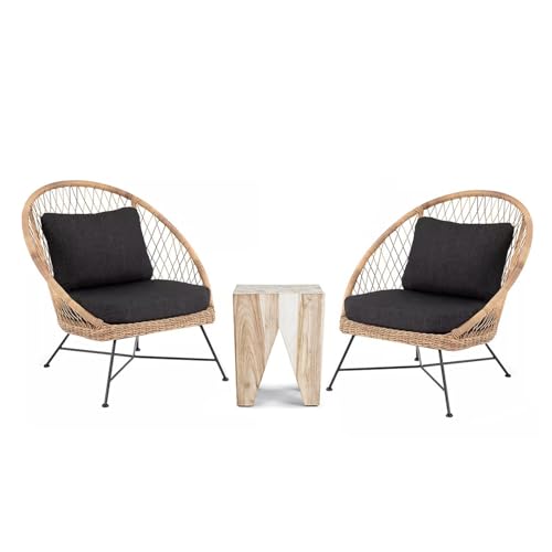 KPHYMOD 3 Pieces Outdoor Patio Furniture Sets, Manual Weaving PE Wicker Rattan Balcony Conversation Sets with Cushion and Table (Size : Style A)