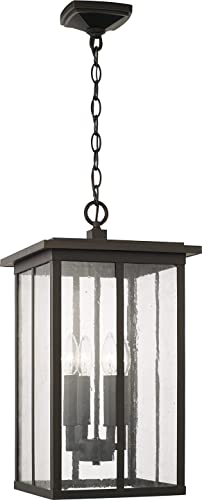 Capital Lighting 943844OZ Barrett Antiqued Glass Rectangular Outdoor Hanging Lantern, 4-Light 240 Total Watts, 21" H x 12" W, Oiled Bronze