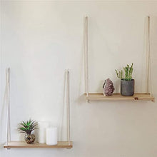 A1DFDFGOQSFG Wooden Rope Swing Wall Hanging Plant Flower Pot Tray Mounted Floating Wall Shelves Nordic Home Decoration Moredn Simple Design