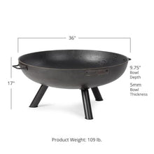 Ash & Ember 36" Ellipse Fire Pit, Heavy-Duty Cast Iron with High-Temp Black Paint, Elevated Stable Design, Integrated Drainage Hole, Outdoor Round Fire Bowl for Woodburning