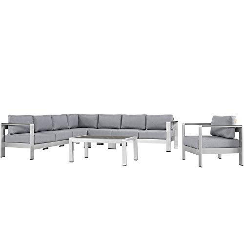 Ergode Shore Outdoor Patio Collection | Comfortable & Durable Aluminum Sectional Sofa Set | Armchair, Coffee Table, Corner Sofa, Loveseats, Armless Chairs