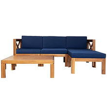 Yyuoqafn Outdoor Patio Wood 5-Pcs Sectional Sofa Seating Group Set w/Cushions 2 Corner+1 Armless Sofa+1 Ottoman+1 Tea Table