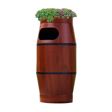 GLigeT Garbage Cans Outdoor Trash Can, Antique Wood Grain Cylindrical Trash Can with Inner Bucket and Top Planting Flower Trough, Large-Capacity Trash Can, 13.2 Gallons Outside Trash Bin