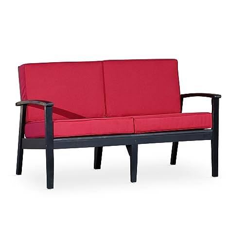 Eucalyptus Loveseat with Cushions for Patio & Garden - Deep Seating Outdoor Furniture, Finish