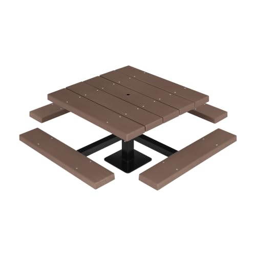 BarcoBoard 48 in. Square Pedestal Picnic Table, Surface Mount, Brown