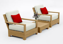 TeakStation 3 Pc Teak Wood Lounge Chair Set: 2 Lounge Chairs & Side Table with Cushions in Outdoor Sunbrella Fabric #5404 Canvas Natural