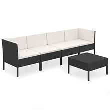 HEFZGDB 5 Piece Patio Lounge Set with Cushions Poly Rattan Black Porch Furniture Patio Table and Chairs Set Outdoor Patio Set Suitable for Lawn, Garden, Poolside.