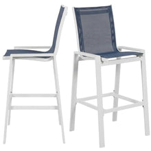 Outdoor Escape Navy Mesh Fabric Outdoor Patio Barstool Set of 2, Cushioned Seating, Contemporary Style, 44.5-Inch Height, 21.5-Inch Wide