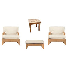 WholesaleTeak Atnas 4 Pc Lounge Chair Set: 2 Lounge Chairs, Ottoman & Side Table with Sunbrella Cushions in Fabric #57003 Canvas White #12AT4