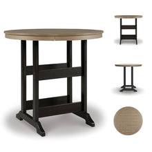 Signature Design by Ashley Fairen Trail Outdoor Bar Table, Durable Weather Resistant HDPE, with Umbrella Hole for Patio Dining, Black and Driftwood, 46 Inch Round