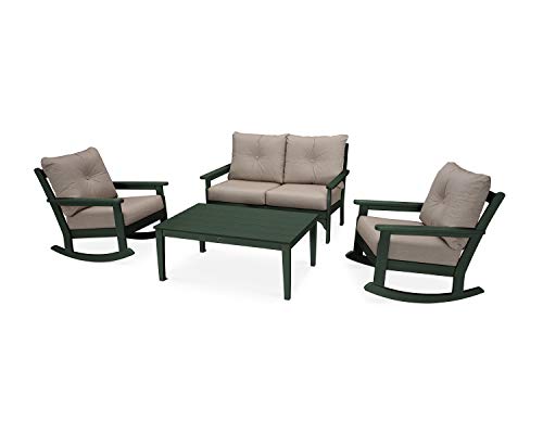 Polywood® Vineyard 4-Piece Deep Seating Rocking Chair Set in Green/Cast Ash