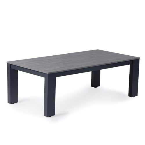 Ash & Ember Slate Coffee Table, Powder-Coated Aluminum Frame, All-Weather Laminate Tabletop, Modern Bauhaus-Inspired Outdoor Wicker Patio Furniture