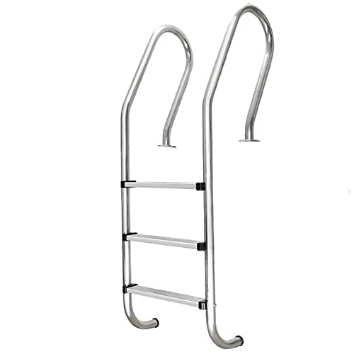 Swimming Pool handrail Climbing Ladder Stainless Steel Swimming Pool Ladder with Three Layers of Non-Slip Foot Pedals Large Ground Swimming Pool Step Safety Railing (Silver 161cm)