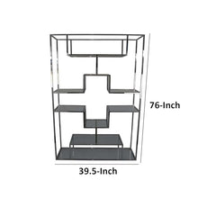 Benzara Adena 76 Inch Tall Plant Stand Geometric Style Metal Shelves Silver