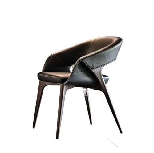 OUTIFUOSSR Italian Minimalist Leather Dining Chair, mid-Century Modern Wabi-sabi ash Wood Designer, Luxury Home Office Meeting(Genuine Leather Ash)
