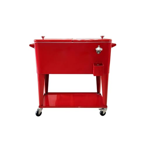 80QT Rolling Cooler Cart with Wheels Heavy Duty Portable Ice Chest for Drinks Outdoor Patio Party Cart with Bottle Opener and Shelf