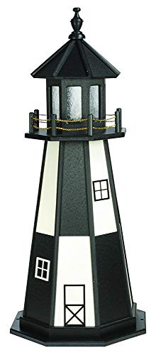 DutchCrafters Decorative Wooden Lighthouse, Standard Light Bulb, Cape Henry Style - Amish Made in USA (Black/White, 4 Foot)