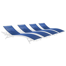 Modway Glimpse Outdoor Patio Mesh Chaise Lounge Set of 4 White Navy
