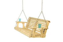 Amish Casual Heavy Duty 700 Lb Capacity Porch Swing with Cup Holders (5 Foot, Unfinished) – Wooden Outdoor Roll Back Swing with Hanging Chains – Amish Made in the USA