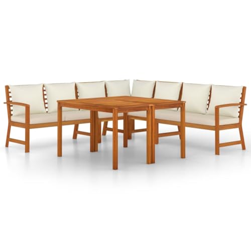 KDVXBCQJH 7 Piece Outdoor Patio Dining Set Solid Acacia Wood Table Bench