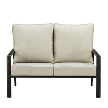 Oakland Living Black Aluminum Patio Deep Seating Outdoor Two Seater Loveseat with Light Grey Cushions