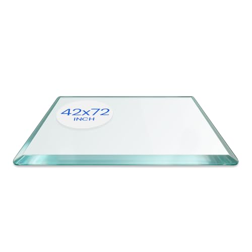 Dulles Glass 42X72 inch Rectangular Glass Table Top - Tempered - 3/8" Thick Glass Surface, Safe Beveled Edge, Radius Corners, Multipurpose for Dining Table, Patio, Coffee and End Table