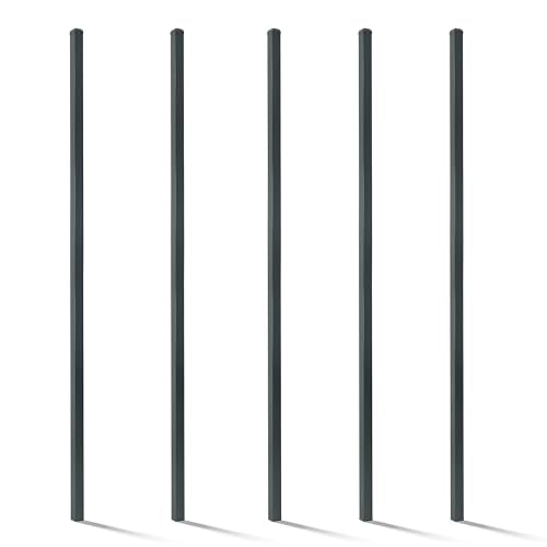 Fencer Wire 8FT Outdoor Patio Steel Fencing Border Post, Heavy Duty 16 Gauge Anti-Rust Metal Fence Post, 2” Diameter Decorative Garden Fence Post, Pack of 5