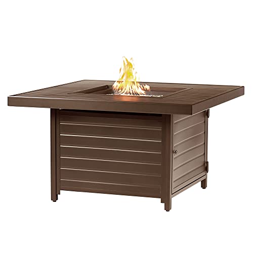 Oakland Living Square 42 in. x 42 in. Aluminum Propane Fire Pit Table with Glass Beads, Two Covers, Lid, 57,000 BTUs in Brown Finish