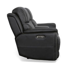 Flexsteel Crew Power Reclining Loveseat with Console, Black Leather, Zero Gravity, Triple Power Headrest & Lumbar, USB Charging, Cup Holders, Storage Console, Ergonomic Home Theater Seating