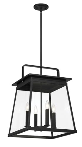 The Great Outdoors Isla Vista 22.75 in. 4-Light Black Outdoor Pendant Light with Clear Glass Shade and No Bulbs Included 73216-66A