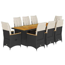 vidaXL 9 Piece Garden Bistro Set with Cushions Black Poly Rattan Dining Seating for 8 Outdoor Furniture Table and Chairs Patio Seater Reclining