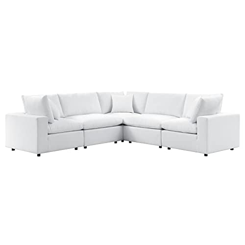 Modway Commix 5-Piece Fabric Upholstered Outdoor Sectional Sofa in White