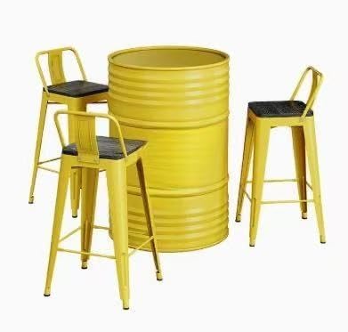 RFBXZPTADNU Industrial Style Oil Barrel Pub Table Booth Set Outdoor Commercial Iron High Bar Stools Combo