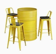 RFBXZPTADNU Industrial Style Oil Barrel Pub Table Booth Set Outdoor Commercial Iron High Bar Stools Combo