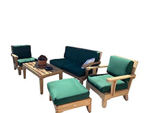 WholesaleTeak Caranas 5 Pc Sofa Set: Sofa, 2 Lounge Chairs, Ottoman & Coffee Table with Cushions in Outdoor Fabric #5446 Forest Green #125