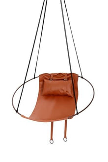 Hanging Hammock Swing Chair Single Person Round Design Metal Frame for Indoor Outdoor Use Seat... - Terracotta/Brown