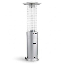 46,000 BTU Steel Round Commercial Propane Outdoor Patio Heater with Glass Flame Tube and Protective Mesh – Freestanding Portable Design with Wheels for Patio, Deck, Restaurant, Poolside, Events