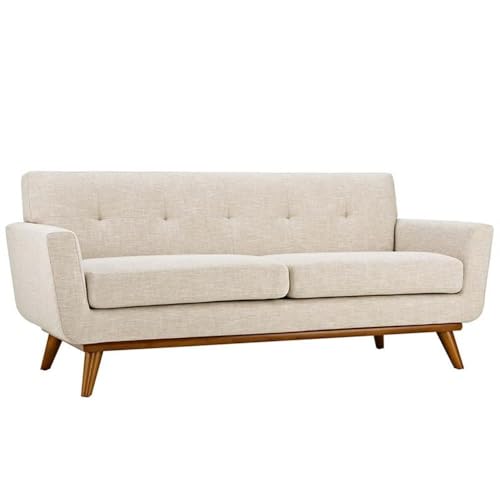 Allora Tufted Upholstered Loveseat, 78" W x 33" D x 32.5" H, Polyester Blend Fabric, Beige Finish, Cherry Rubber Wood Legs, Comfortable Cushion, Stylish Seating for Living Room or Lounge