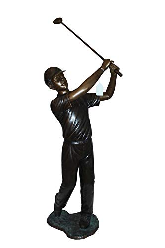 NIFAO Golfing Boy Bronze Statue – Large Garden Sculpture, 18" L x 13" W x 57" H, 35Lb