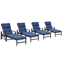 LOKATSE HOME Patio Chaise Lounge Chairs Set of 4 Adjustable with Cushion and Pillow Blue