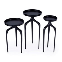 Afuera Living Outdoor Scatter Tables Set of 3, Cast Aluminum, Black Finish, Round Tops with Raised Edges, Modern Industrial Style, Versatile Use as Side Tables or Plant Stands, Fully Assembled