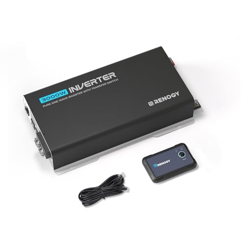 Renogy Inverter PUH 3000W Pure Sine Wave Inverter 12V to 110V Built-in Auto Transfer Switch and Bluetooth Module, Solar Power Inverters for Vehicles, RV, Marine, Home Backup, Camping, Off-Grid